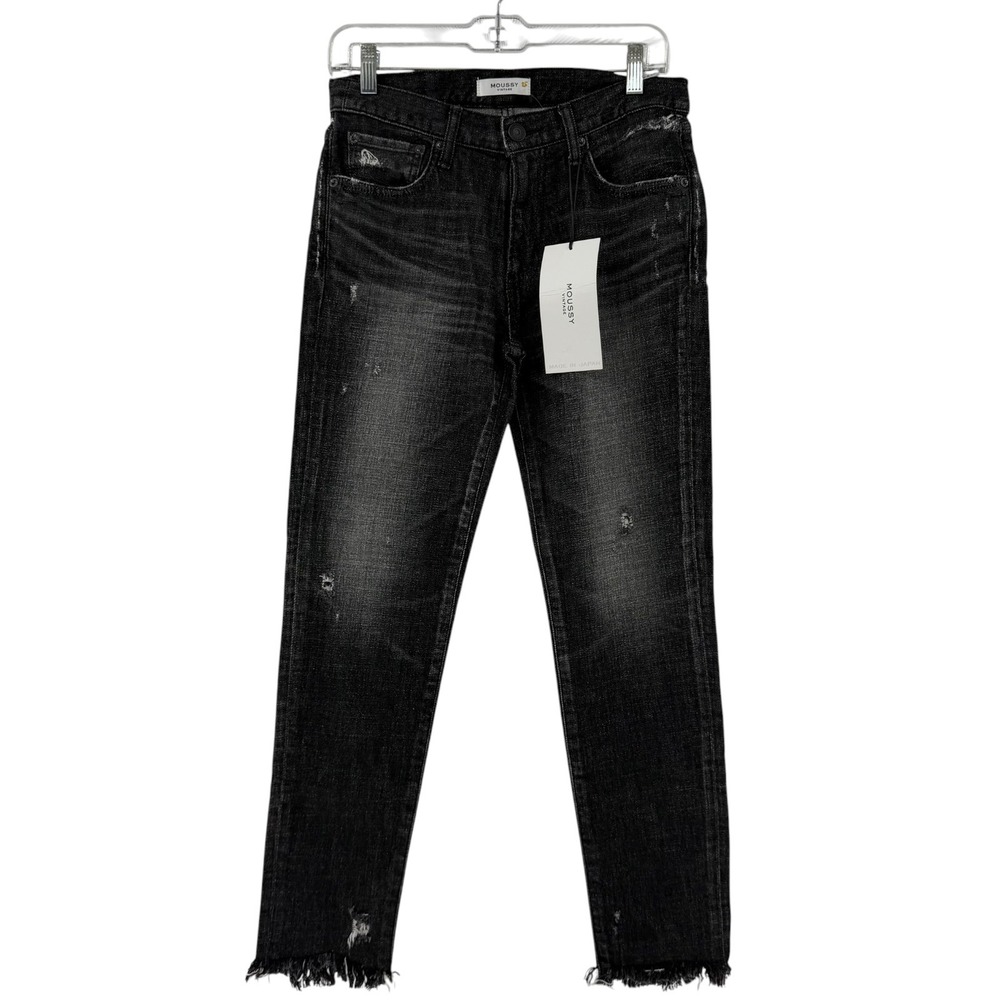 NEW Moussy Vintage MV Diana Skinny Jeans Black Distressed Frayed Hem Size 27